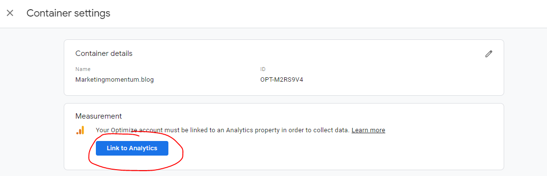 Link to Analytics button
